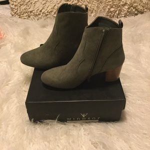 Olive Faux Suede Ankle Western Bootie BNIB